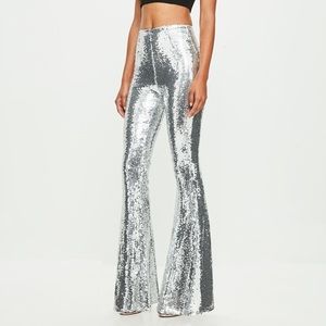 Silver Sequin Flared Leg Pants